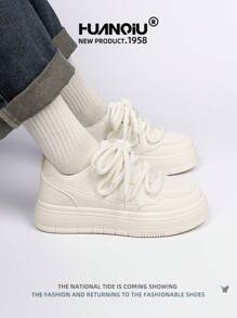 HUANQIU scarpi sportivi casual bianche con suola spessa, alla moda, versatili, confortevoli e di stile per le donne, adatte per tutte le stagioni, colore nero, scarpe sportive per studenti