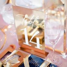 金色亚克力镜面数字桌牌，12*18厘米婚礼桌号，带支架 - 彩色 - 查看 7