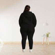 CONJUNTO TALLA EXTRA CASUAL DEPORTIVO DAMA 2 PIEZAS CON SUDADERA GORRO Y PANTALON - Negro - Ver 2