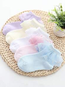 5双装女童休闲荷叶边网眼透气隐形袜，适合日常穿着 - 彩色 - 查看 3