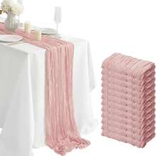 12 件装浅粉色婚礼派对装饰中心桌布 Chemin Table Rose 10 英尺纱布桌布波西米亚风薄纱桌布长款纱布桌布，适用于婚礼派对、新娘送礼会、感恩节和圣诞节