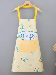 Sanrio Grembiule da cucina di Cinnamoroll - Grembiule in PVC rosa e giallo con tasche, superficie lucida, design antiscivolo, ideale per la cucina domestica, grembiule gioioso con tasche per la conservazione, accessorio per la cucina