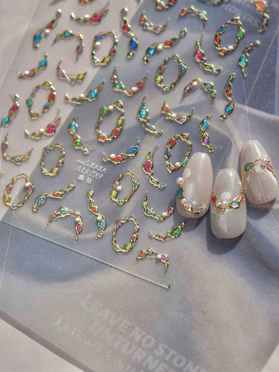 1片5D水晶钻石高品质美甲贴纸，可爱甜美风格美甲贴纸，宝石项链美甲贴纸，送给女孩的完美礼物