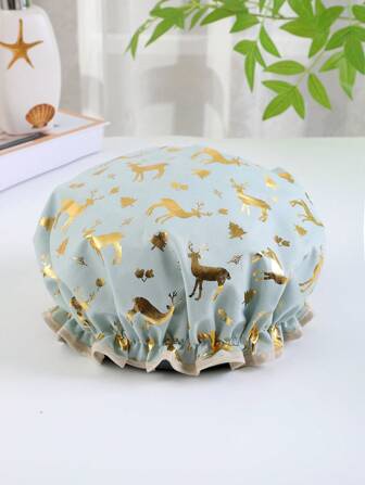 QINGMYU Bonnet de douche imperméable à double couche, impression de cerf en feuille d'or, retour à l'école