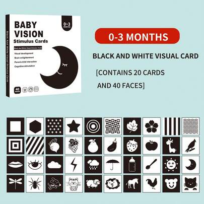 1pc 0-3 Months Baby Black & White Visual Stimulation Cards, Early Education Learning Flash Cards, Bilingual English, Suitable For Newborns, Infant Early Education Toys