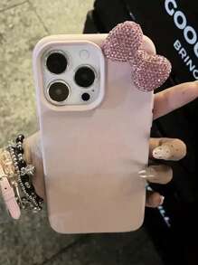 غطاء هاتف وقاية كاملة الجسم ناعمة مزين بخرزات التوالي الوردية ونقشة اللي 3D الكرتونية الجميلة، متوافق مع هواتف آيفون 15 و 16 برو ماكس و 14 و 13 و 12 و 11 و XR