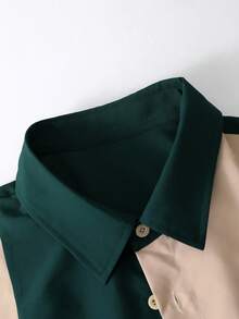 Męska koszula jednorzędowa z krótkim rękawem i ściągaczem na wiosnę/lato, z krótkim rękawem i krótkimi spodenkami, swobodny, regularny zestaw - Zielony - Zobacz 5