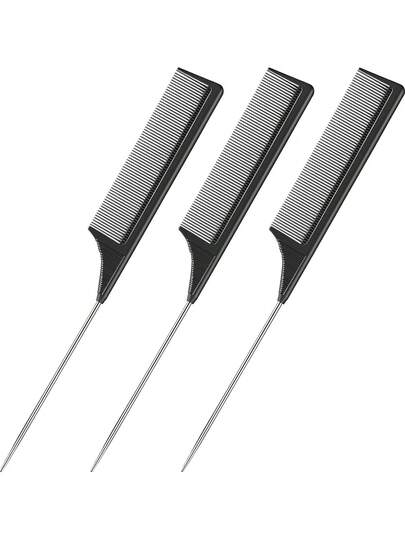 1/3 pièces Set de peignes plats en acier inoxydable, comprenant un peigne à dents larges, un peigne à queue pointue et un peigne à dents fines, convient pour les salons de coiffure professionnels. Outils de coiffure, accessoires pour cheveux