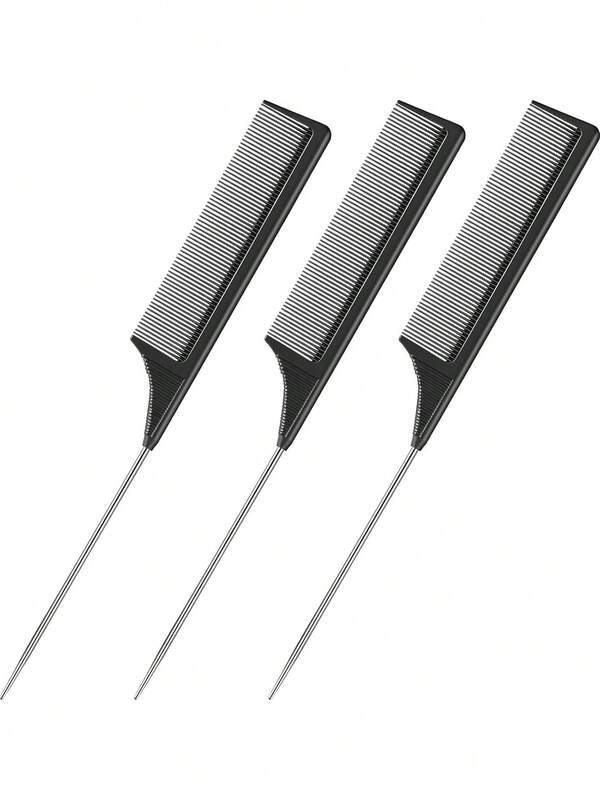 1/3 pièces Set de peignes plats en acier inoxydable, comprenant un peigne à dents larges, un peigne à queue pointue et un peigne à dents fines, convient pour les salons de coiffure professionnels. Outils de coiffure