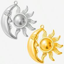 2pcs Minimalist Stainless Steel Heart & Asymmetric Geometric Sunflower Pendant Accessories, Necklace & Earrings Crafting DIY Jewelry Charms, Gold/Silver Plated