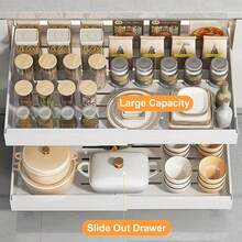 1 pieza Organizador extensible con cajón extraíble, organizador ajustable de gabinete debajo del fregadero, organizador de cajón de metal multiusos para especias de cocina, ollas y almacenamiento de platos, se ajusta perfectamente a tu gabinete de cocina - Multicolor - Ver 1