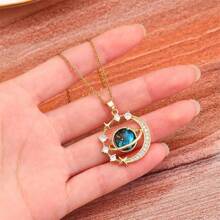 1 pièce Collier pour femmes en acier inoxydable avec pendentif en forme de lune décoré de pierres du ciel étoilé et de strass complets {Boîte de collier non incluse}