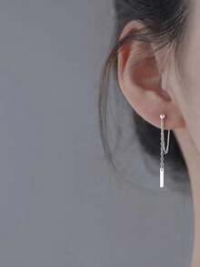 一对个性化链式合金棒状耳环 - 銀色 - 查看 2