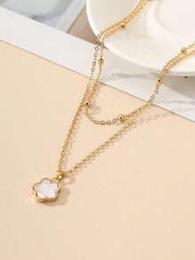 1pc Classic Multilayer Necklace With Lucky Clover Pendant, Suitable For Women's Daily Use, Party, Holiday Gift (First Layer Bead Quantity Is Random) - Multicolor - View 4