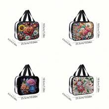 1pc Diamond Painting Crafts Set, PVC Cosmetic Bag, Holographic Floral Pattern, Spacious Makeup Pouch With Zipper Closure, Suitable For Stylish Ladies Daily Travel, Easy To Clean - Multicolor - View 3