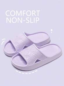 Women's Slip-On Eva Slippers With Comfortable Feeling, Non-Slip, Odor-Resistant, Suitable For Bathroom And Shower, Couple Design, Simple Wavy Pattern - Purple - View 5