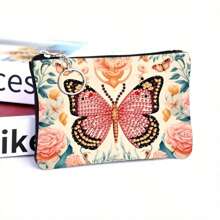 1 Set DIY Diamond Painting Kit For Mini Fashion Coin Purse, Cute Elephant/Butterfly/Cat/Peacock Designs, Women's Short Zipper Wallet With Keychain, Card Holder. Features Irregularly Shaped Crystal Mosaic Art For Daily Travel Carry-On Pouch.