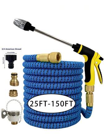 7pcs Expandable Garden Hose Set,High Pressure Car Wash Spray Gun, Car Washing & Irrigation Supply, Universal European/US Connectors
