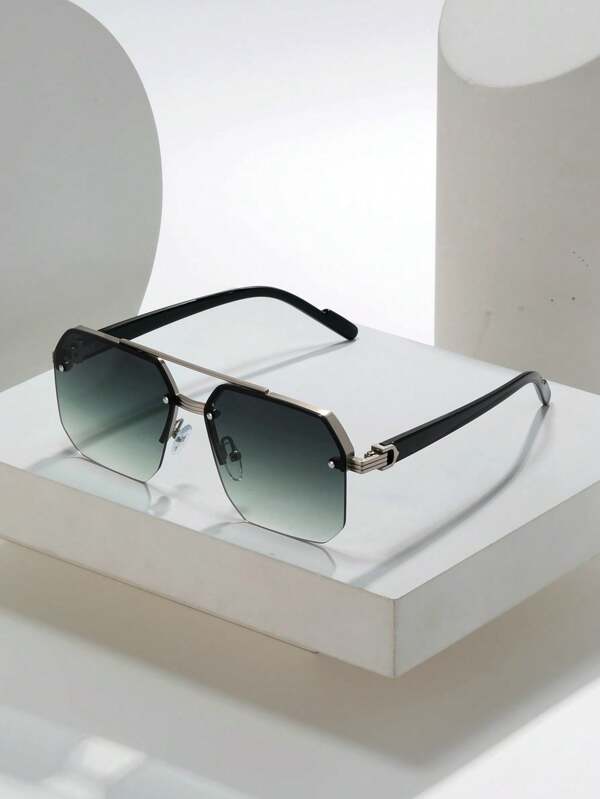 1pc Men's And Women's Metal Fashion Glasses, Half-Frame Double-Beam Casual Fashion Glasses, Suitable For Summer Sun Protection, Beach Vacation, Outdoor Sports, Party, Self-Driving, Fishing, Cycling, Shopping And Taking Photos Accessories For Summer Beach Vacation,Outdoor,Travel