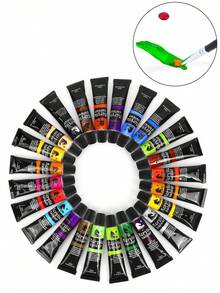 opeth 27pcs Acrylic Paint Kit, 24 Colors Aluminum Tube Acrylic Paints Set With 3 Wooden Handled Nylon Hair Brushes Back To School,Back To School,School Supplies