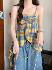 Retro Checkered Camisole, Dopamine Vibes, Sweet & Spicy Asymmetrical Crop Top, Summer