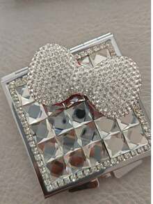 Espejo plegable cuadrado de dos caras con lazo bonito, espejo portátil de maquillaje con rhinestones para bolso, regalo pequeño de espejo de princesa para bolso, viaje y maquillaje - Multicolor - Ver 19