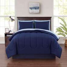 7-Piece Reversible Bed In A Bag Comforter Set With Sheets, Blue Floral, Queen - Navy - 查看 1