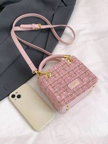 Mini Plaid Pattern Fashionable Shoulder Bag With Pendant, Bags Ladies Elegant, Bag For Women Elegant, Luxury , Pink