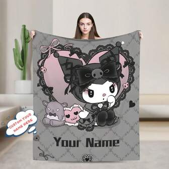  Sanrio Kuromi Custom Blanket- 1pc, Personalized Custom Name Blanket Soft Comfortable Suitable Picnic, Travel, Outdoor Perfect Holiday Gift For Family & Loved Ones, Beautiful Decorative Gift Blanket Suitable For All Seasons 280gsm,Durable,Breathable,Lightweight,Washable,Funny,Cute,Love,Soft,Comfortable,Elegant,Simple,Custom,Personalized,Unique,Ideal Gifts For Him,Ideal Gifts For Her,Him,Her,Boyfriend,Girlfriend,Dad,Mom,Family,Friends,For Anniversaries,For Mother's Day,For Birthdays,For Valentine's Day,For Graduation,For Father's Day,For Weddings,For Housewarming,Sofa,Bed,Car,Tea Room,Bedroom,Bathroom,Living Room,Dining Room,Customized Throws