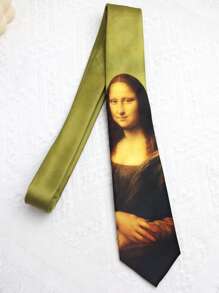 1 pièce Cravate casual imprimée à la main style peinture à l'huile, convient pour le style de rue et le port quotidien