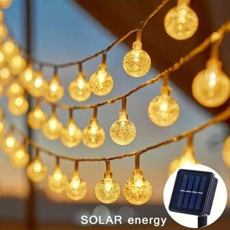 [Solar LED String Lights] Solar Powered AMill LED String Lights, 20 LED Beads, 196.85" Bubble Globe Fairy Lights, Outdoor, For Garden Patio Decor, With Solar Battery Nickel Technology