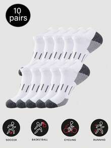 5/10 Pairs Black & White Unisex Sports Socks, Suitable For Outdoor Sports, Gym Workout, Daily Wear - Multicolor - View 4