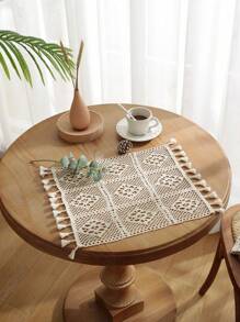 1pc Checkered Hollow-Out Placemat, Minimalist Crochet Placemat, Suitable For Creating An Elegant Dining Table And Uplifting Dining Ambiance