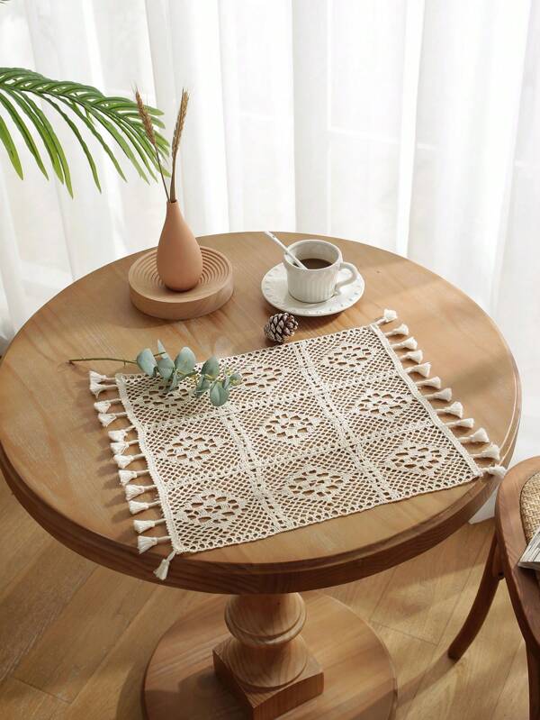1pc Lattice Hollow Placemat, Solid Color Crocheted Placemats, Suitable For Creating An Elegant Dining Table And Improving The Dining Style