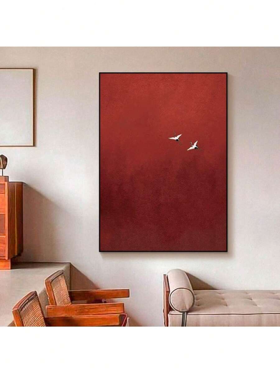 超现实主义深红色天空绘画纯红色墙面装饰抽象艺术绘画极简主义墙面艺术极繁主义装饰深红色墙面艺术帆布画墙面艺术家居装饰节日和生日礼物，办公室装饰布置艺术品可选框架 - 彩色 - 查看 1