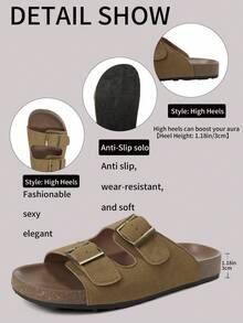 SDEMIN Flat-Bottomed Cork Slippers With Buttons, Summer Men's And Women's Beach One-Line Double-Row Buttons, Fashionable And Versatile Outdoor Casual Sandals - Brown - View 9