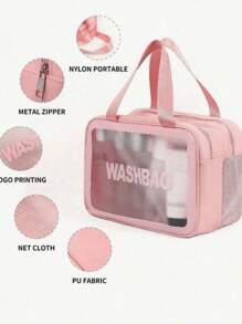 1/3pcs Double Layer PVC Toiletry Bag, Multi-Compartment Travel Storage Pouch, Large Capacity Makeup Bag, Minimalist Hand Carry Cosmetic Organizer Suitable For Bathroom, Beach, School, Holiday, Mother's Day, Teacher Gift