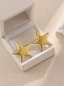 1 paire de boucles d'oreilles à tige en acier inoxydable à la mode pour femmes, forme d'étoile et géométrique, boucles d'oreilles minimalistes