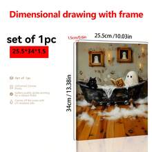 1 件，浴缸里的鬼魂读书帆布墙画，猫墙画，可怕可爱的鬼魂万圣节墙画，墙画，海报，万圣节家居装饰 - 帆布材料（可选框架）