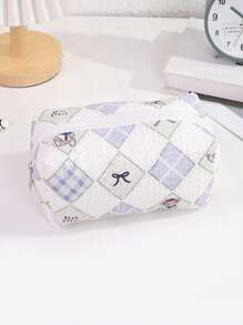 1 Pc Delicate Square Plaid Pencil Case, Creative And Cute Bear, Bow, Business Card Pattern, Fashionable And Portable Large-Capacity Storage Bag, Desktop Item Storage, Suitable For Storing School Supplies, Carry-On Items, Back-To-School Necessities, Suitable For Special Gifts For Classmates,Pencil Pouch,School Bag