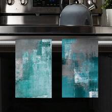 2/4pcs Set Teal & Gray Watercolor Print Kitchen Towels - Super Absorbent Double-Sided Plush, Dish Cloths For Cooking, Baking & Cleaning - Great Home Decor Choice 15.75inch*23.62inch/40cm*60cm