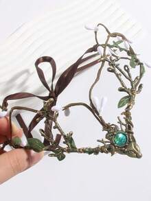 1 件复古乡村叶冠头饰，自然花卉头饰，适合表演、婚礼、派对、旅行、摄影装饰、骄傲月、返校、感恩节、圣诞节、万圣节节日礼物 - 墨綠色 - 查看 3