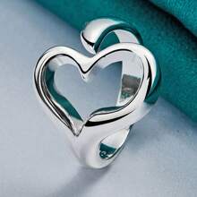 925 Sterling Silver Plated Heart Charm Ring For Women Wedding Engagement Fashion Jewelry