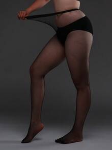 3 双女士镂空时尚加大码渔网紧身裤，适合日常生活连裤袜/紧身裤/长筒袜 - 黑色 - 查看 5