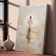 1 件耶稣基督在水上行走帆布画艺术、带框装饰艺术品、励志耶稣肖像、我将与基督同行、绘画圣经经文墙饰、墙面装饰艺术品、墙壁艺术、海报礼物生日毕业画在客厅、卧室、餐厅可选框架现代海报、墙壁艺术、帆布画和可重复使用的框架