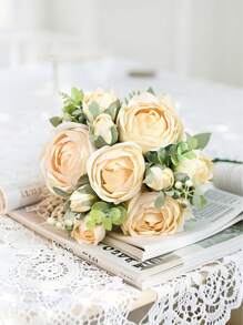Buquê de Flores de Lótus Artificiais, Arranjo Floral Falso Realista, Elegante Casamento Buquê de Noiva, Flores de Mesa para Casa, Decoração de Centro de Mesa, Layout de Cenário