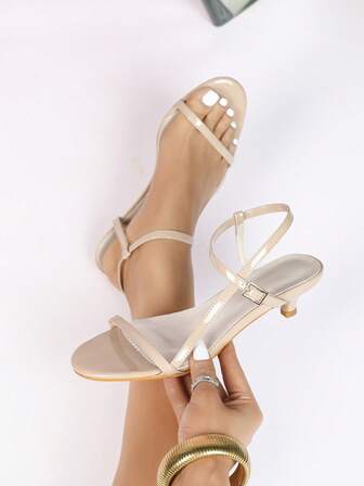 Women's Apricot High Heel Sandals, Cute Kitten Heel, Fashion Minimalist Slide Sandals With Criss-Cross Thin Straps