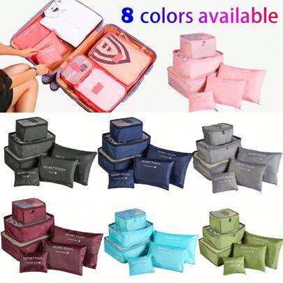 6 Stücke Reiseaufbewahrungsset, einschließlich Make-up Tasche, Unterwäsche Tasche, Kleidungstasche, Reisegepäcktasche, Reiseutensilien, Umzugstasche für Schule, Aufbewahrungstasche für Reiseartikel, geeignet zum einfachen Organisieren von Kleidung, Schuhen, Unterwäsche, Kleidungsaufbewahrungsbox, Reisegepäck-Set