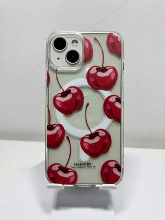 1 pieza Funda suave con carga magnética y diseño de cereza roja adorable compatible con Apple 17/ Apple 17 Pro/Apple 17 Pro Max/ 16 15 14 13 12 11 Pro Max, funda protectora floral transparente y a prueba de golpes