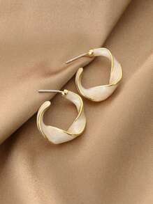 1 Pair Asymmetrical Geometric Twist Oil Drip Stud Earrings For Women, Versatile For Daily Wear, Party, Ball Occasions